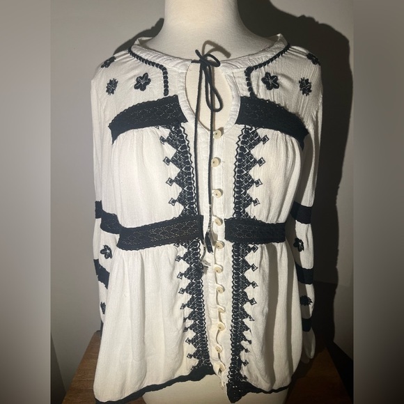 Free People | Iris Boho Top M B&W pheasant - Picture 6 of 11